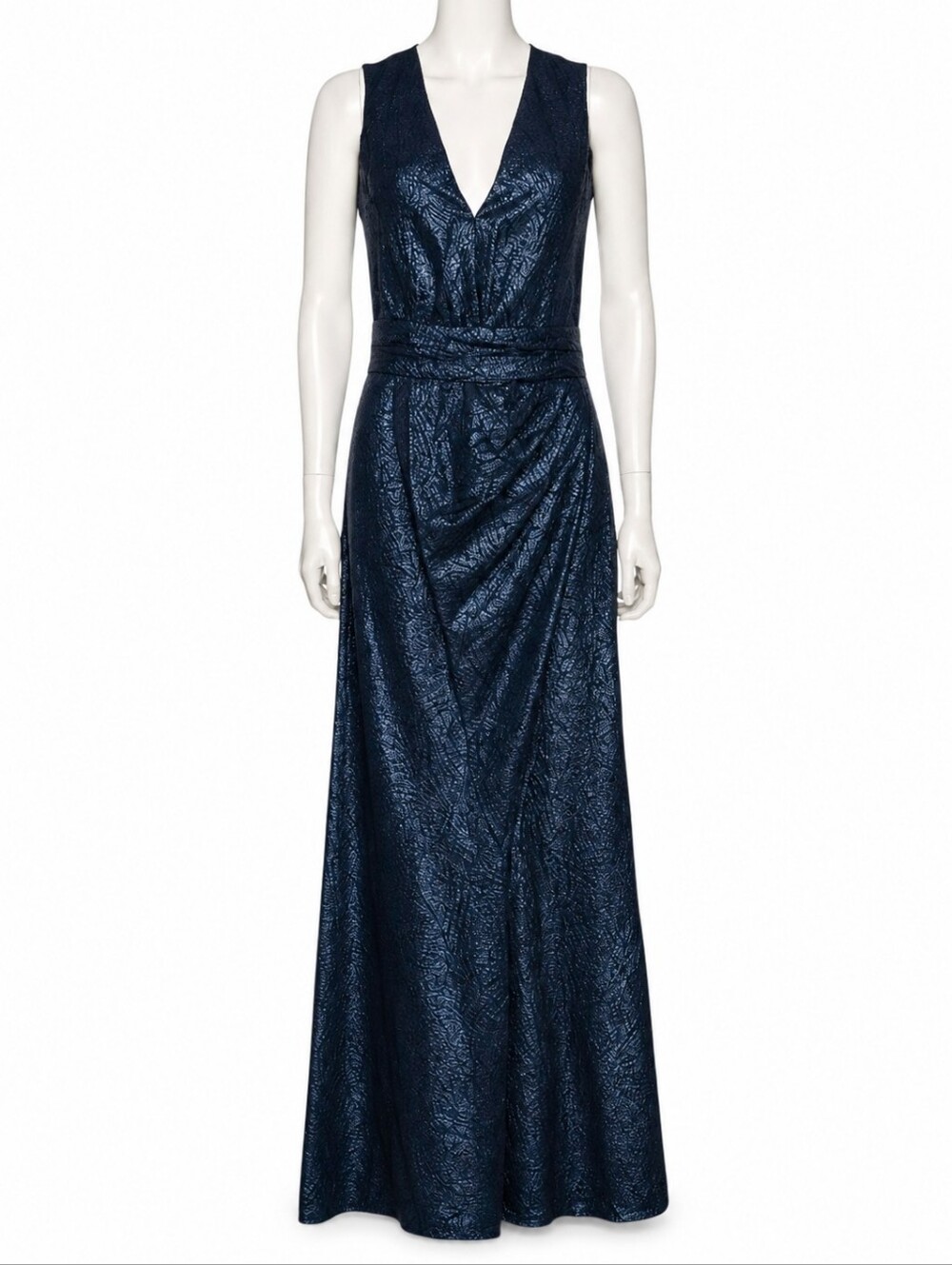 REDEMPTION | Metallic Blue Black Silk-Blend Open Back Maxi Dress IT 42 US 6